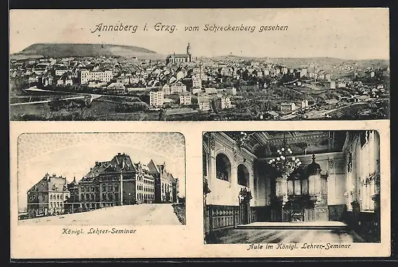 AK Annaberg i. Erzg., Ortsansicht vom Schreckenberg, Königl. Lehrer-Seminar