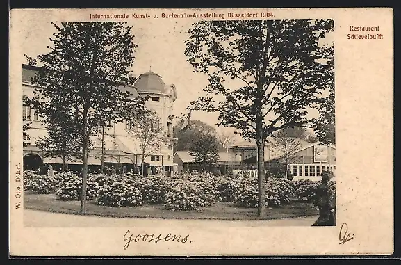 AK Düsseldorf, Internationale Kunst- u. Gartenbau-Ausstellung, 1904, Restaurant Schfevelbusch