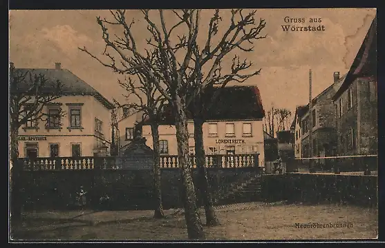 AK Wörrstadt, Partie am Neunröhrenbrunnen mit Apotheke