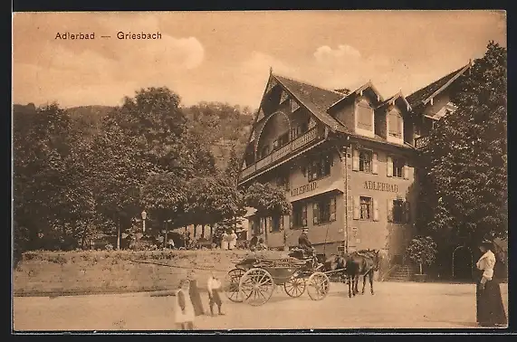 AK Griesbach / Renchtal, Hotel Adlerbad mit Pferdewagen