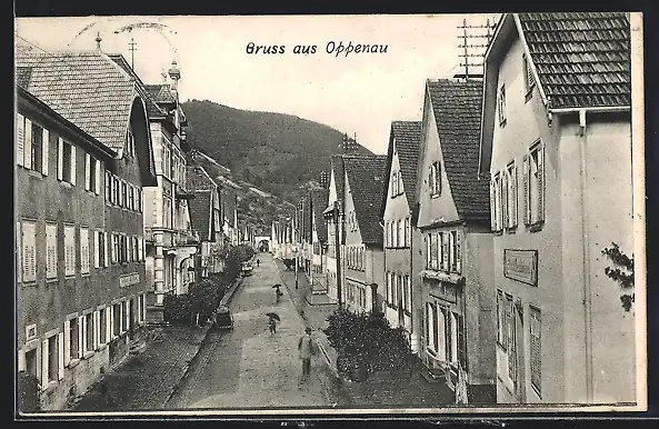 AK Oppenau, Strassenpartie mit Bäckerei