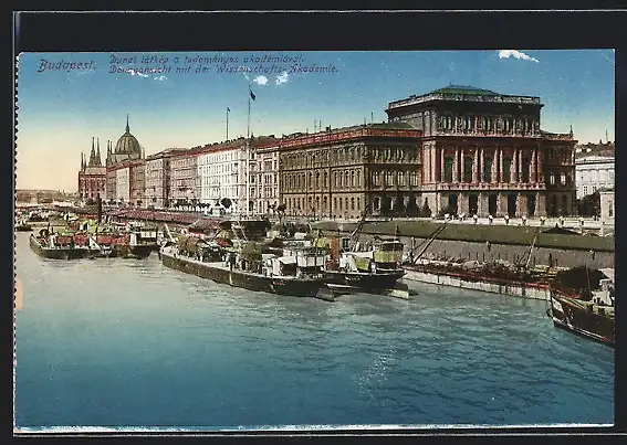 AK Budapest, Donauansicht mit der Wissenschafts-Akademie