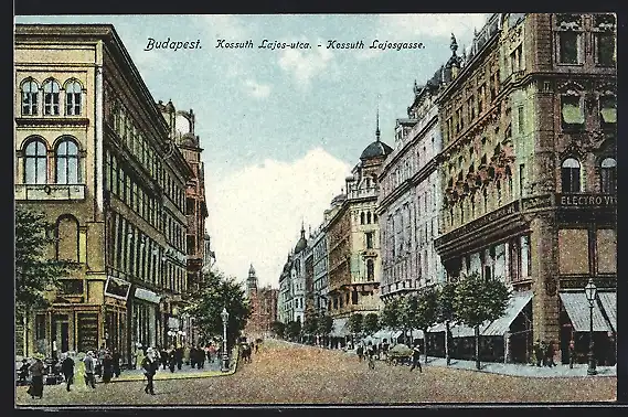AK Budapest, Kossuth Lajos-utca, Kossuth Lajosgasse mit Geschäften