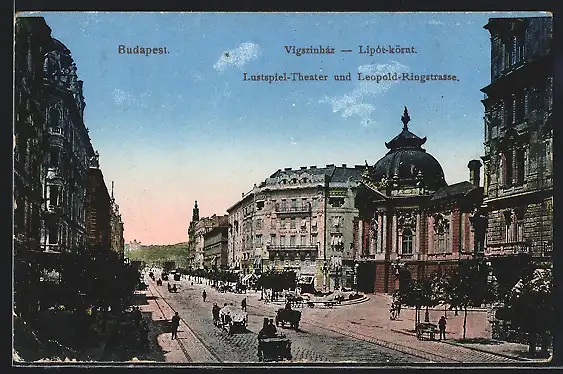 AK Budapest, Lustspiel-Theater und Leopold-Ringstrasse