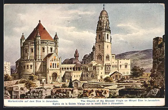 Künstler-AK Friedrich Perlberg: Jerusalem, Marienkirche auf dem Sion, The Curch of the Blessed Virgin on Mount Sion