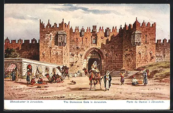Künstler-AK F.Perlberg: Damaskustor in Jerusalem, Damascus gate, Porte de Damas