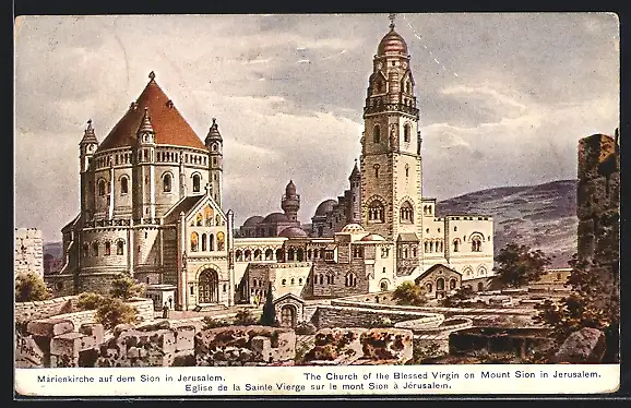 Künstler-AK Friedrich Perlberg: Jerusalem, Marienkirche auf dem Sion, The Curch of the Blessed Virgin on Mount Sion