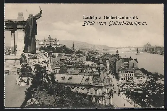 AK Budapest, Blick vom Gellert-Denkmal