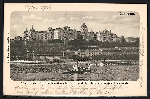 AK Budapest, Neue kgl. Burg mit rechtem Donauquai