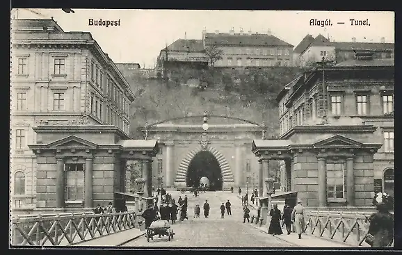 AK Budapest, Tunnel, Partie mit Brücke