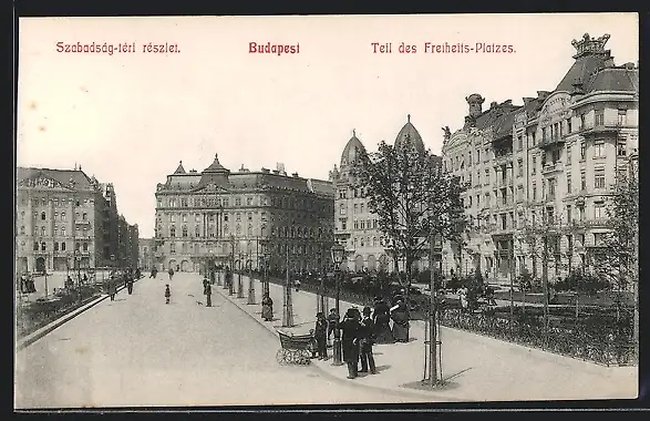 AK Budapest, Szabadság-téri részlet, Freiheitsplatz