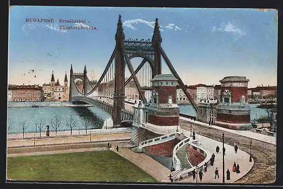 AK Budapest, Elisabethbrücke mit Umgebung