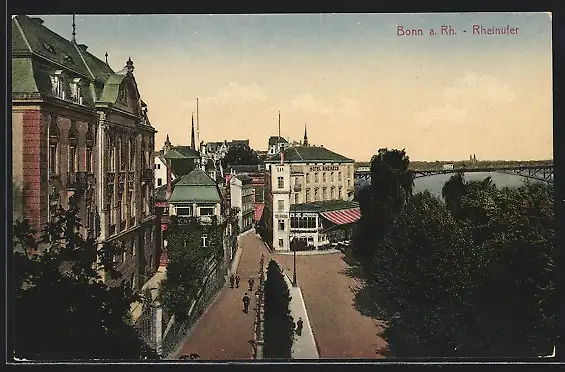 AK Bonn a. Rh., Rheinufer mit Hotel Rheineck
