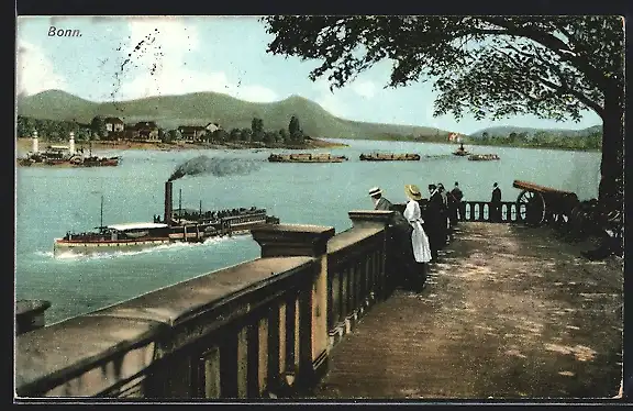 AK Bonn a. Rh., Blick vom Terrassenufer auf Fähren