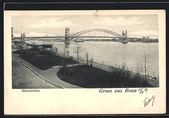 AK Bonn, Blick zur Rheinbrücke