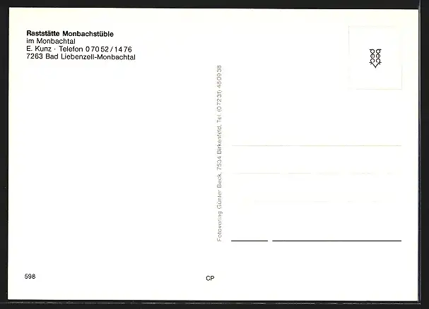 AK Bad Liebenzell / Monbachtal, Reststätte Monbachstüble, E. Kunz