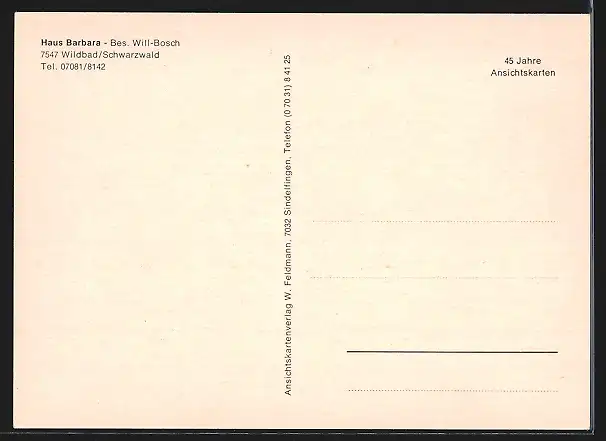 AK Wildbad / Schwarzwald, Pension Haus Barbara, Bes. Will-Bosch