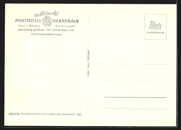 AK Herrenalb / Schwarzwald, Mönch's Posthotel, Fühstücksterrasse