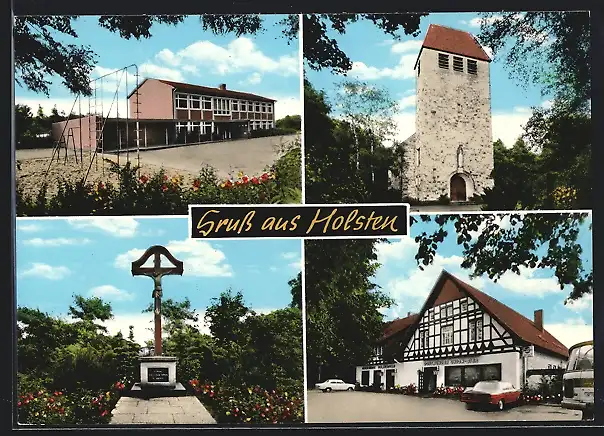 AK Holsten / Lingen, Turm, Restaurant Dortmunder Union-Bier, Schule, Ehrenmal