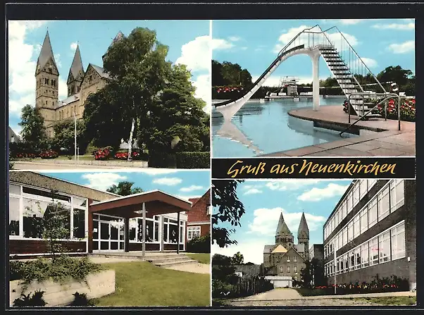 AK Neuenkirchen / Steinfurt, Kirche, Schwimmbad, Gebäudeansichten