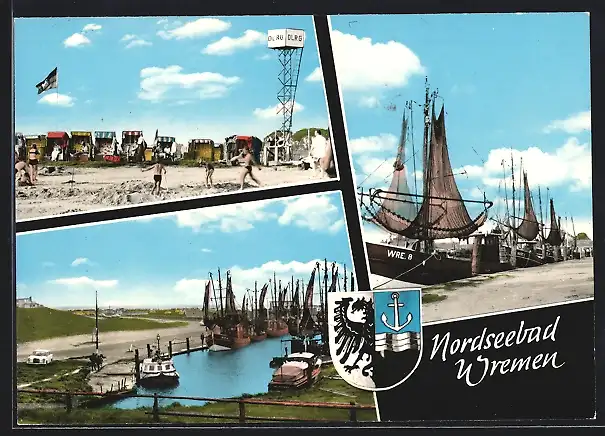 AK Wremen / Nordseebad, Strand und Hafen