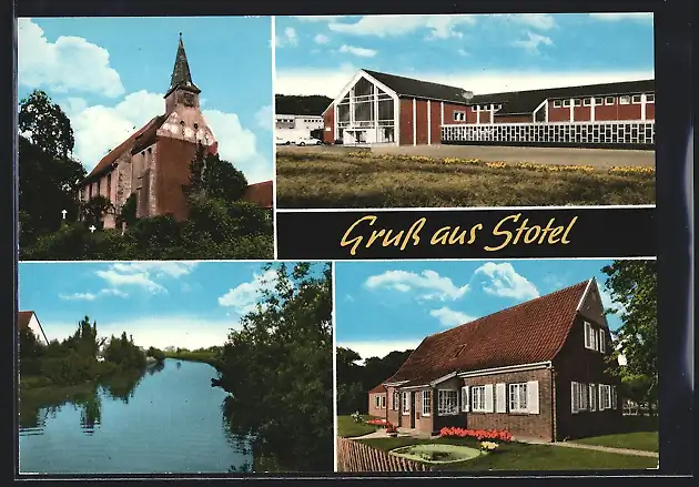 AK Stotel, Kirchenansicht, Landschaftspartie, Ortsansicht
