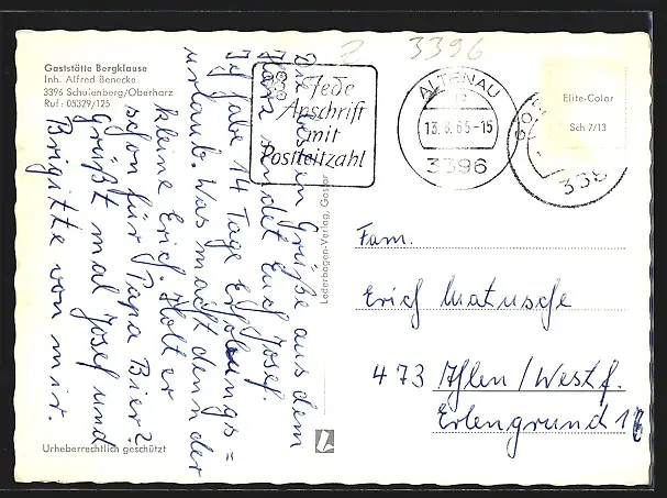 AK Schulenberg i. Harz, VW-Erholungsheim an der Okertalsperre, Brücke, Uferpartie mit Segelboot