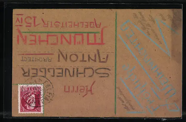 Künstler-AK Handgemalt: Gebäude mit Bergen und Ruine