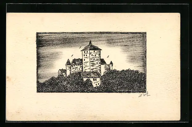 Künstler-AK Handgemalt: Ansicht einer Burg