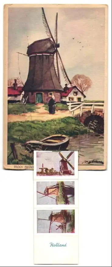 Leporello-AK Niederländische Windmühlen