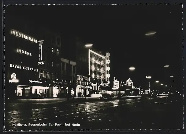 AK Hamburg-St. Pauli, Reeperbahn bei Nacht