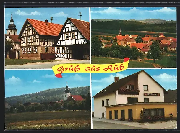 AK Aub b. Bad Königshofen, Gasthaus-Pension Fam. Werner, Ortsansicht