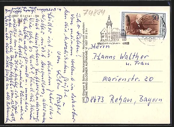 AK Neckarburken, Totalansicht, Ortspartie mit Kirche