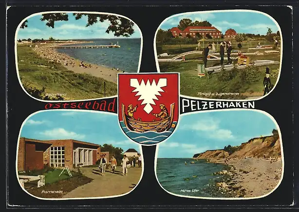AK Pelzerhaken /Ostsee, Strand, Minigolf, Promenade, Wappen
