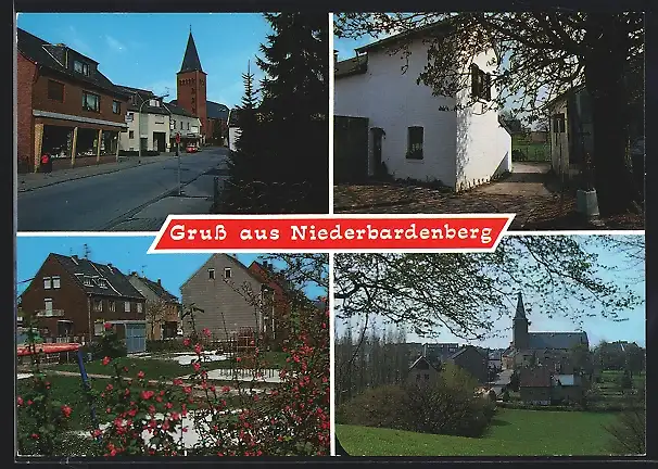 AK Niederbardenberg, Strassenpartie mit Kirche, Ortsansicht, Ortspartien