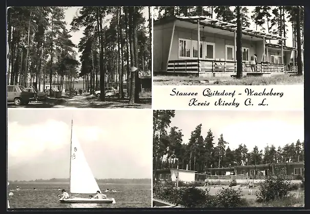 AK Quitzdorf, Stausee, Wacheberg, Segelboot, Volleyballnetz, Bungalow