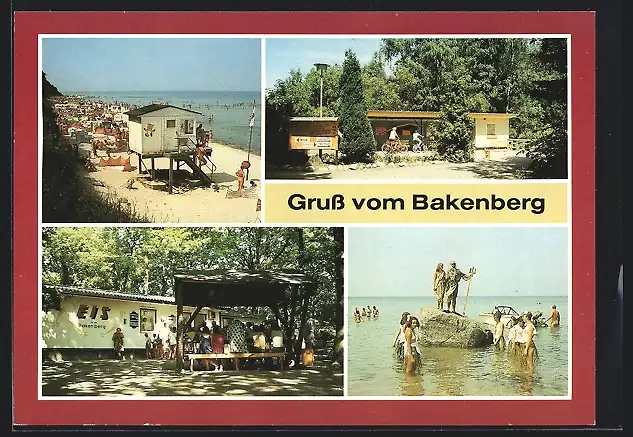 AK Bakenberg /Rügen, Strand, Eisstand, Neptunfest