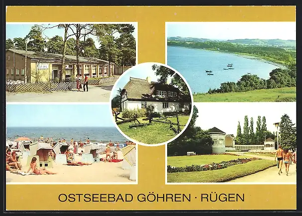 AK Göhren /Rügen, Strand, Konzertplatz, Zeltplatz-Gaststätte zur Düne