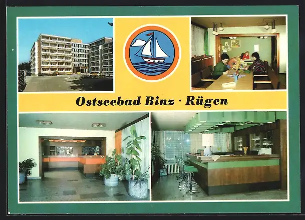 AK Binz, FDGB-Urlauberwohnheim Pomeranze, Zirkelraum, Empfangshalle