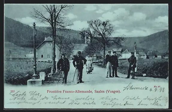 AK Saales, Frontière Franco-Allemande, Grenze