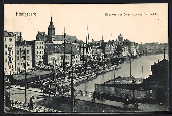AK Königsberg, Blick von der Börse nach Synagoge und Köttelbrücke