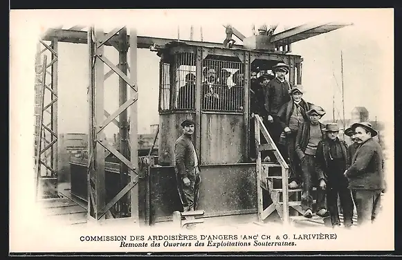AK Angers, Commission des Ardoisières, Larivière et Cie, Remonte des Ouvriers des Exploitations Souterraines