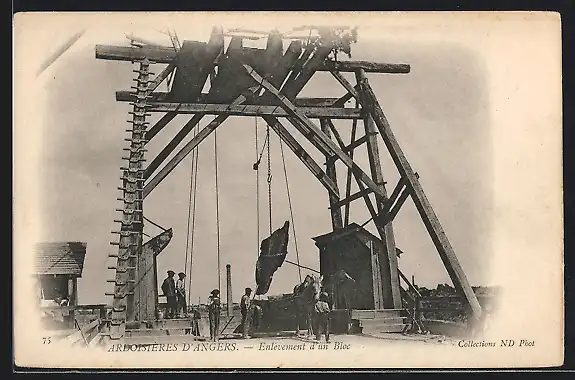 AK Angers, Ardoisières, Enlévement d`un Bloc