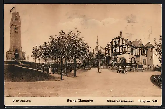 AK Borna-Chemnitz, Bismarckturm, Bismarckschlösschen