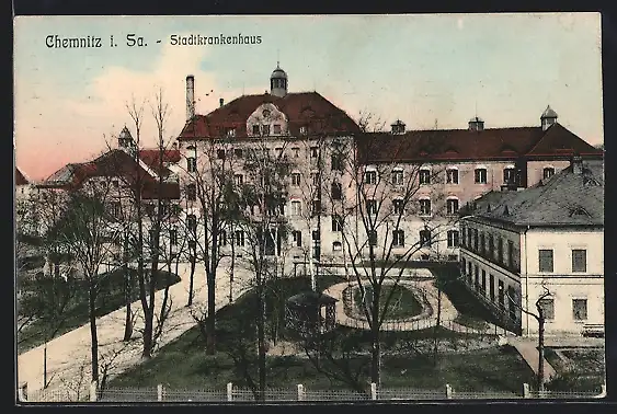 AK Chemnitz i. Sa., Stadtkrankenhaus mit Park
