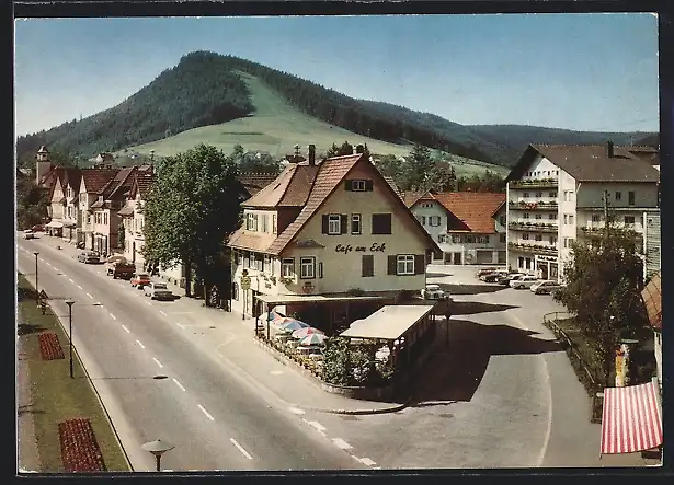 AK Baiersbronn /Schwarzwald, Hotel-Gasthof Rose und Cafè am Eck aus der Vogelschau