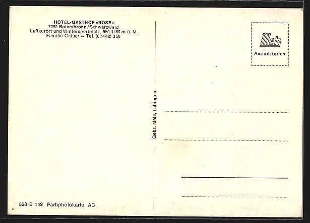 AK Baiersbronn /Schwarzwald, Hotel-Gasthof Rose und Cafè am Eck aus der Vogelschau
