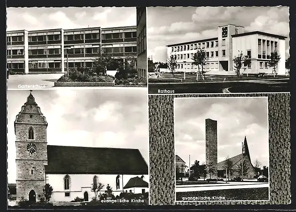 AK Wendlingen am Neckar, Rathaus, evangel. Kirche und Gartenschule