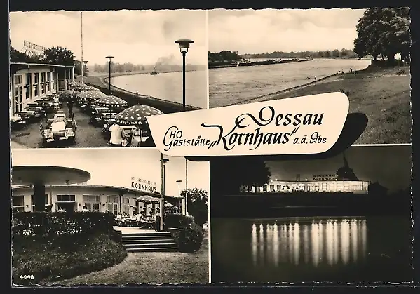 AK Dessau, HO-Gaststätte Kornhaus a. d. Elbe mit Terrasse