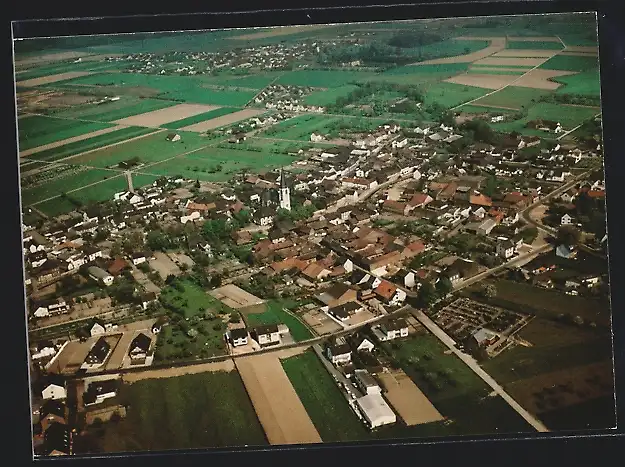 AK Rheinbach-Flerzheim, Totalansicht mit St. Martin vom Flugzeug aus